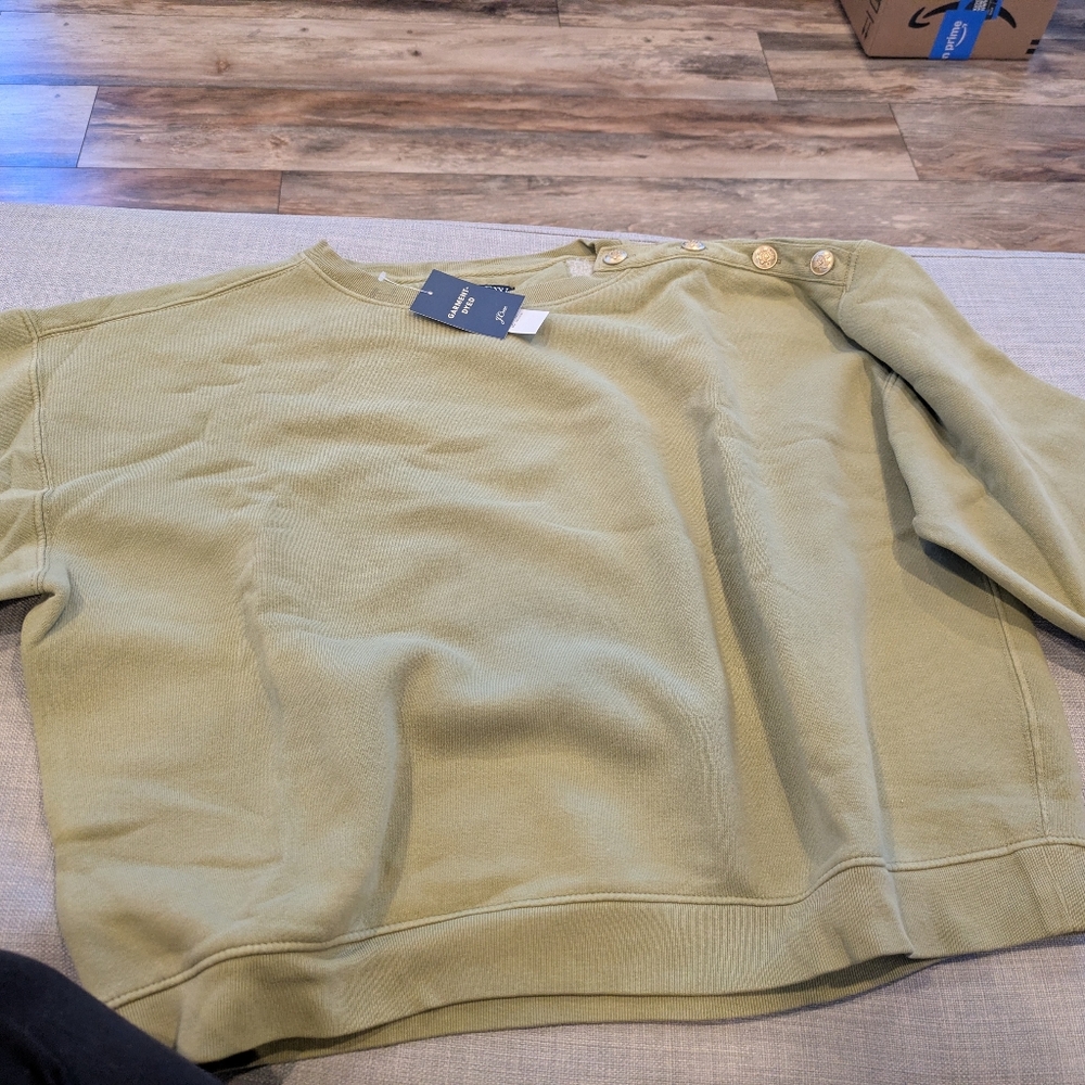 Heritage fleece cropped sweatshirt with buttons Olive